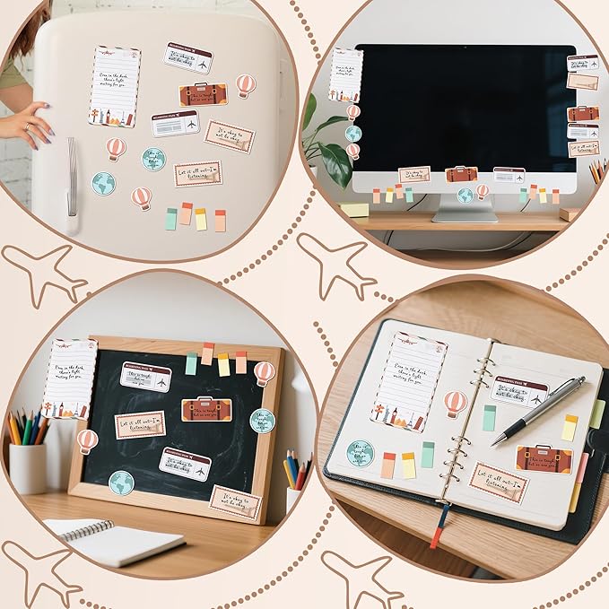 Xqumoi Let The Adventure Begin Sticky Notes Set - 550 Sheets - Travel Themed Self-Stick Notes Pads Divider Tabs Bundle Writing Memo Pads Journaling Planners Office Supplies Small Gift