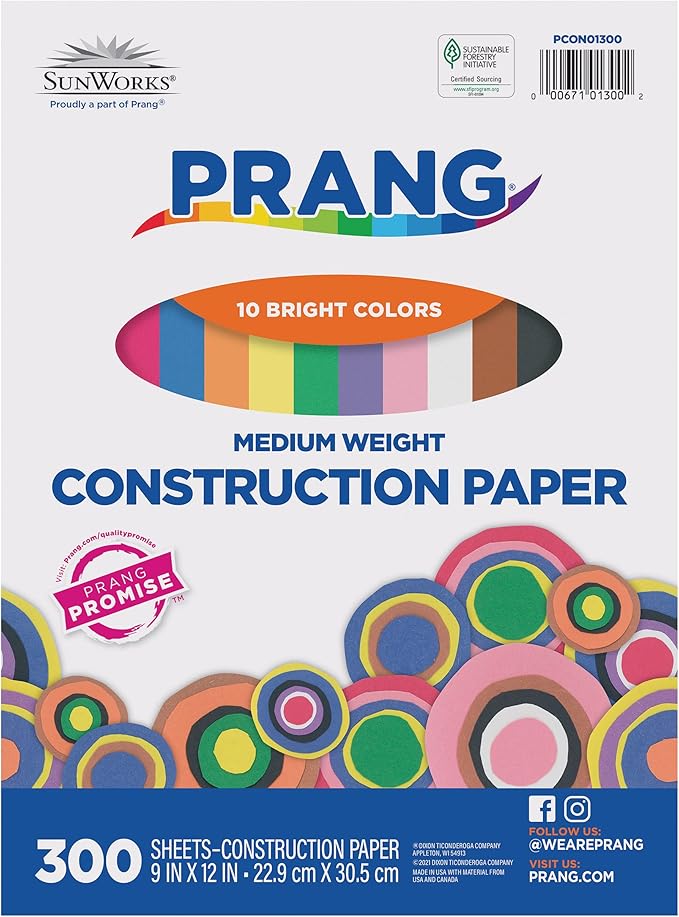 Prang (Formerly SunWorks) Construction Paper, 10 Assorted Colors, 9" x 12", 300 Sheets