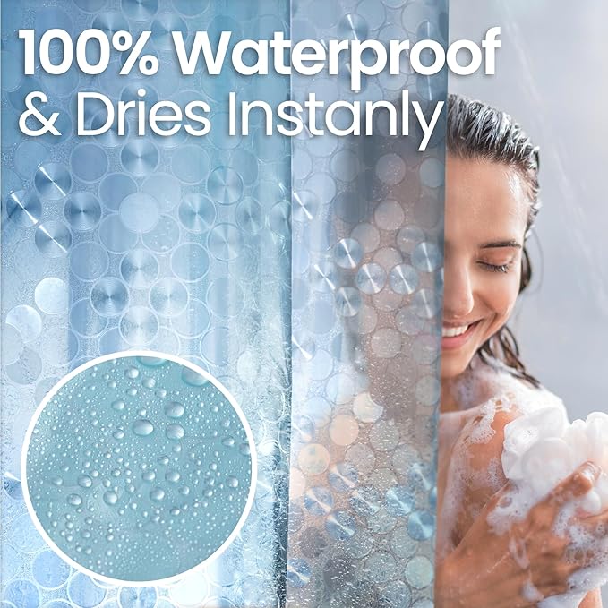 LiBa Plastic Shower Curtain, Heavy Duty 8G Shower Curtain for Bathroom, Waterproof Vinyl Shower Curtain, 3 Magnets, Rustproof Mental Grommets - 3D Aqua Circle Pattern, 72x72