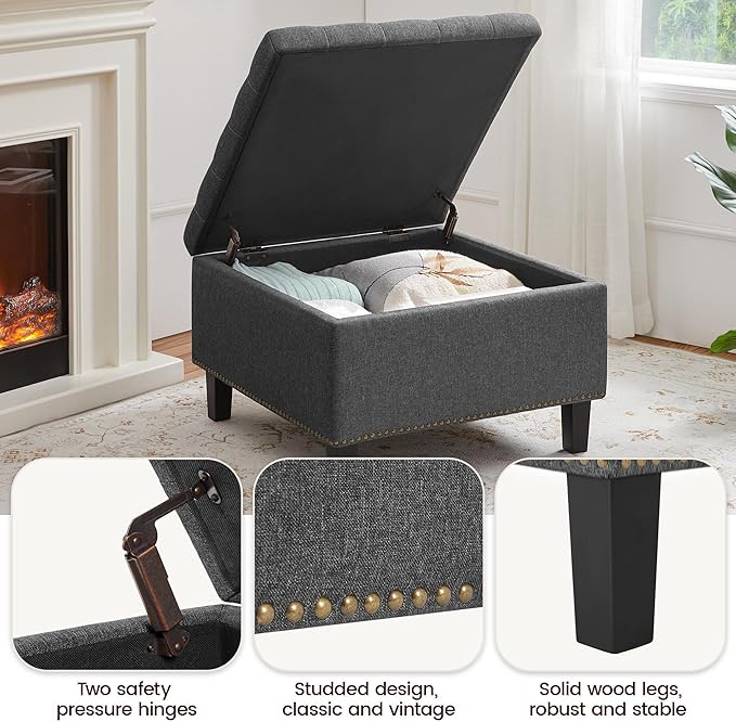 Yaheetech 28-inch Entryway Ottoman Bench with Storage, Multipurpose Foot Rest Sofa Stool in Dark Grey