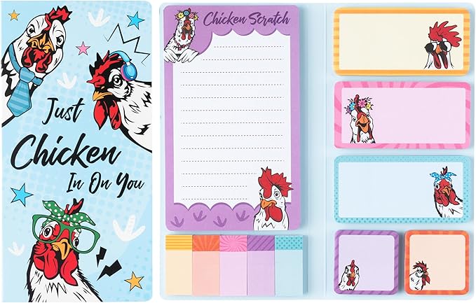 B1ykin Cute Sticky Notes Set - Just Chicken It On You Self-Stick Notes Pad, 550 Sheets Writing Memo Pages Sticky Notepad for Teacher Appreciation Gifts, School Office Supplies (New Funny Chickens)