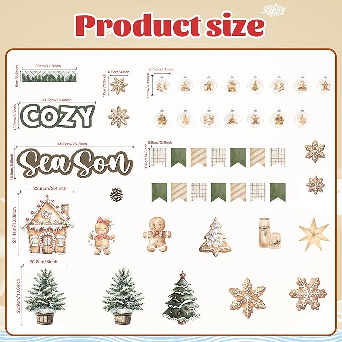 Winter Bulletin Board Decorations Winter Cozy Season Bulletin Board Set Gingerbread Snowflake Cutouts Classroom Decoration for School Home Chalkboard Wall Door Decor Holiday Xmas Party Supplies
