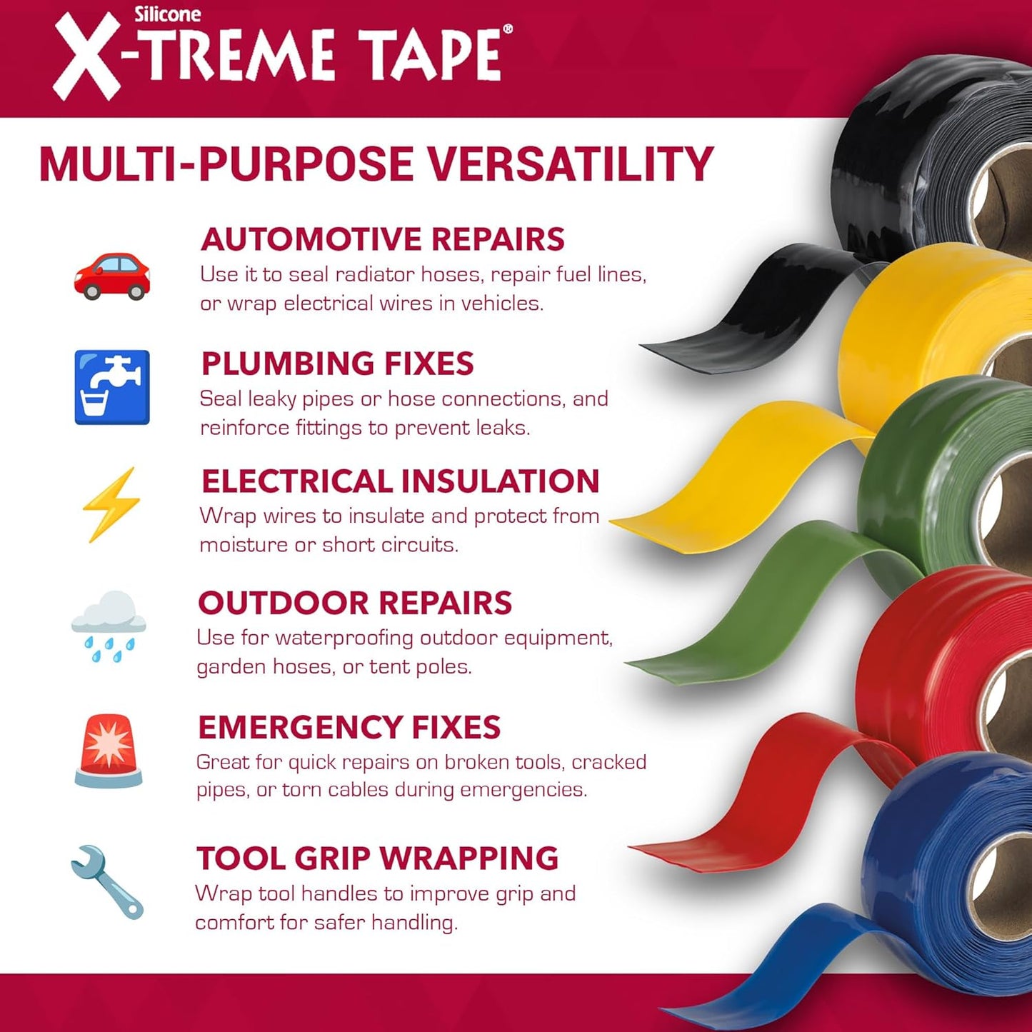 X-Treme Tape MOCAP Heavy Duty Electrical Tape, Self-Fusing Silicone Rubber, Waterproof & Insulating Flexible Tape, Electrical for Hose, Automotive, Outdoor & Repairs - 1" x 10ft Roll - Blue