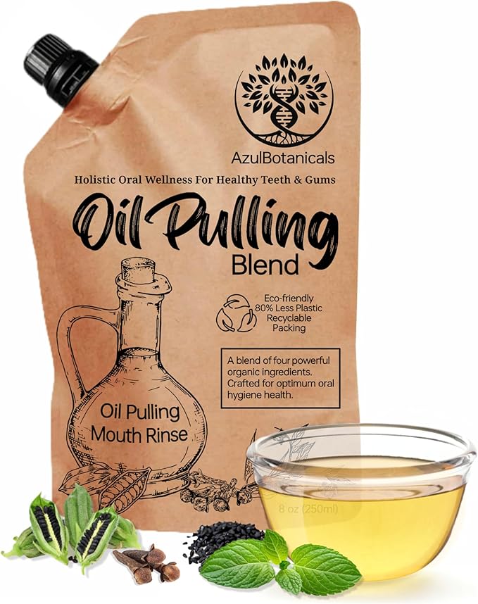 Oil Pulling Blend for Healthy Teeth and Gums with Organic Sesame, Coconut, Clove, Peppermint, and Vitamin E Oil Mouth Rinse for Fresh Breath Oral Health and Cleaner Teeth and Gums 8 Fl oz