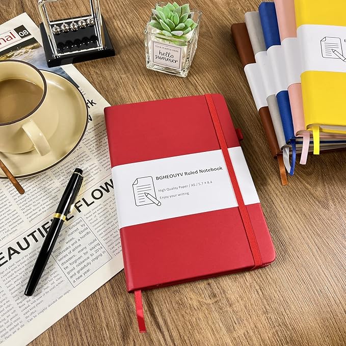 Notebook Journal, College Ruled Notebook Lined A5 160 Pages,Hard Cover Journals for Writing, Notebooks for Work Office School Women Men,5.7 inches x 8.4 inches(Red)