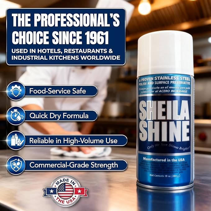 Sheila Shine 10oz Stainless Steel Cleaner and Polish - Cleans, Polishes & Protects Kitchen Appliances, Refrigerators, Sinks, Ovens & Grills - Residue, Streak Free Shine - Stainless Steel Cleaner Spray