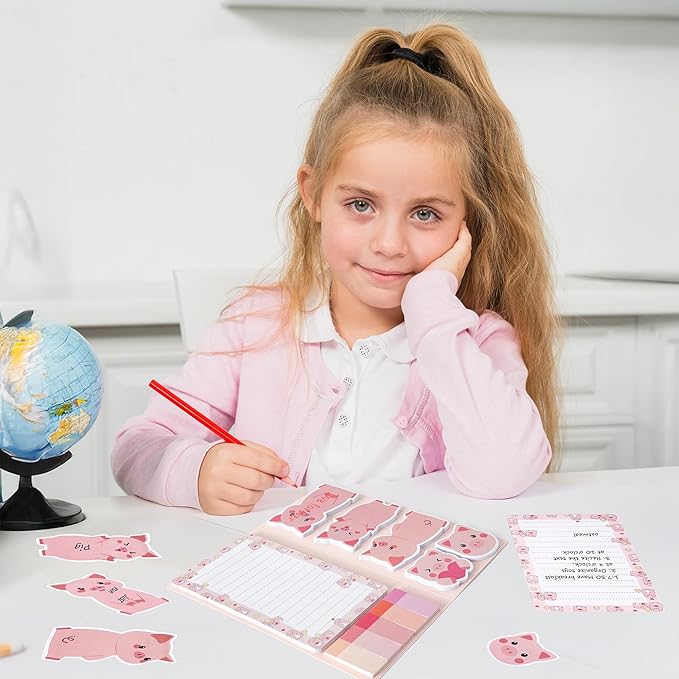 B1ykin Cute Sticky Notes Set - I Just Really Like Piggy Self-Stick Notes Pad, 550 Sheets Writing Memo Pages Sticky Notepad for Teacher Appreciation Gift, School Office Party Supplies (Pink Piggy)