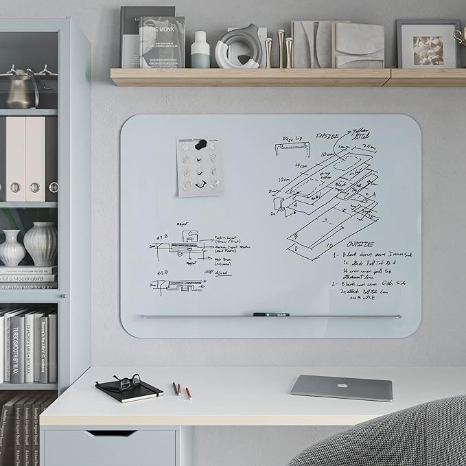 U Brands Magnetic Glass Dry-Erase Board with Floating Tray (48" W x 36" H)