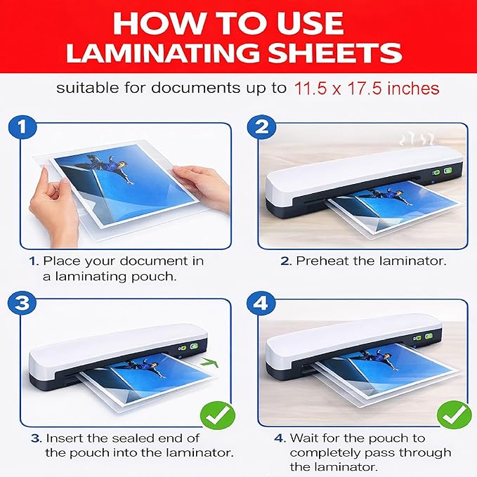 5MIL Thermal Laminating Sheets (100 Count) 11.5x17.5 inch, Legal Size Dry-Erase Friendly Laminating Pouches, Compatible with Laminators, Crystal Clear Laminated Finish