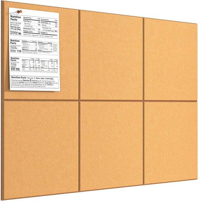 MaxGear Large Cork Board for Wall 36" x 24", Mustard Yellow Bulletin Board, 6 Pack Felt Wall Tiles with Pushpins, Cork Boards for Office Pin Board Tack Board Cork Boards