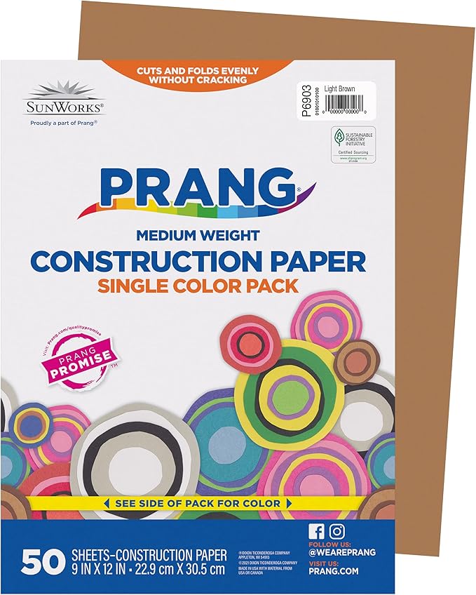Prang (Formerly SunWorks) Construction Paper, Light Brown, 9" x 12", 50 Sheets