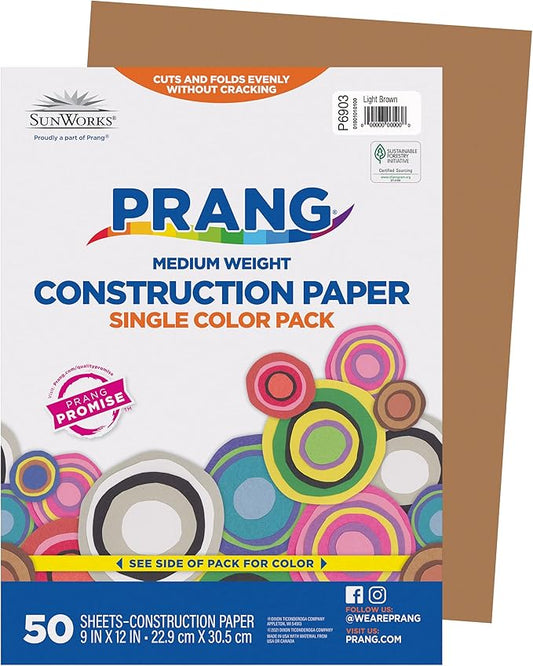 Prang (Formerly SunWorks) Construction Paper, Light Brown, 9" x 12", 50 Sheets