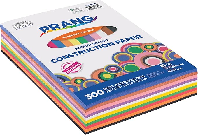 Prang (Formerly SunWorks) Construction Paper, 10 Assorted Colors, 9" x 12", 300 Sheets