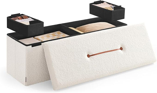 SONGMICS Storage Ottoman Bench, Storage Chest, 15 x 43 x 15 Inches, Foot Rest Stool, End of Bed Bench, Load up to 660 lb, for Living Room, Bedroom, Entryway, Cream White ULSF097W01