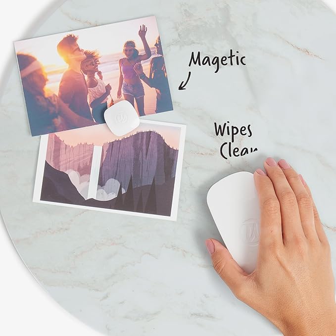U Brands Round Magnetic Marble Print Dry Erase Board White Board, 12" Diameter, Frameless, Includes Magnet and Marker