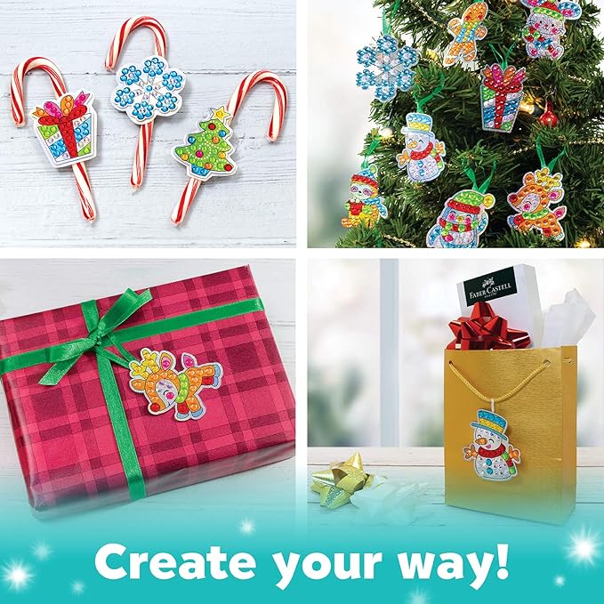 Creativity for Kids Holiday Big Gem Diamond Painting Kit | Create 12 Festive Stickers & 2 Suncatchers with 1000+ Colorful Gems | Fun for Parties, Gifts, Ornaments & Seasonal Décor (Ages 6+)