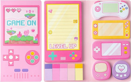 B1ykin Cute Sticky Notes Set - Level Up Video Game Shaped Self-Stick Notes Pad, 550 Sheets Writing Memo Pages Sticky Notepad for Teacher Appreciation Gifts, School Office Supplies (Pink Video Game)