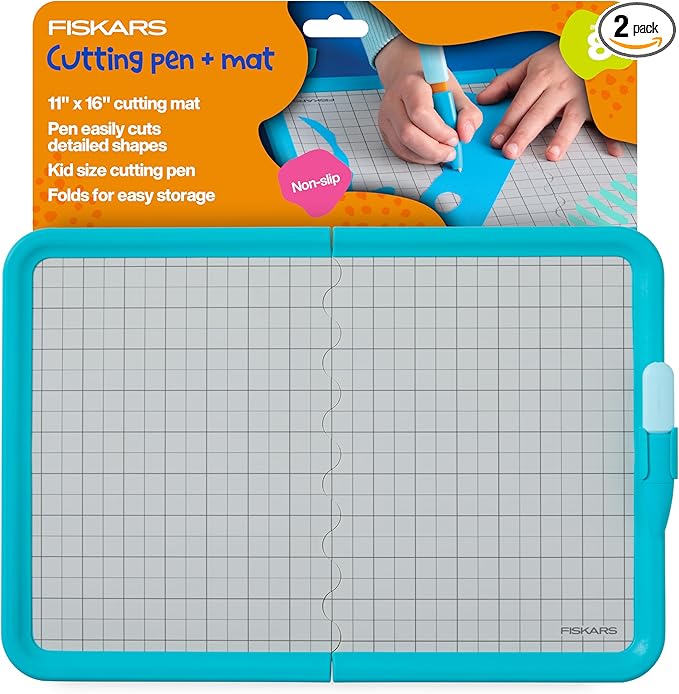 Fiskars Kids Cutting Pen with Foldable Non-Slip Mat – Safe Precision Tool for Crafting and School Projects
