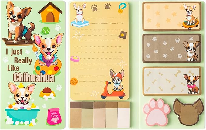 B1ykin Cute Sticky Notes Set - I Just Really Like Chihuahua Self-Stick Notes Pad, 550 Sheets Writing Memo Pages Sticky Notepad for Teacher Appreciation Gift, School Party Supplies (Chihuahua)