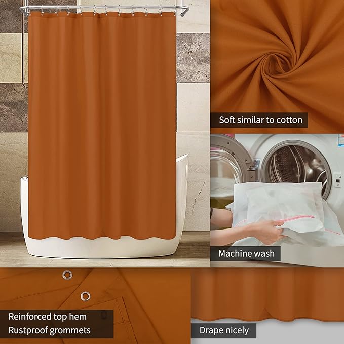 ALYVIA SPRING Extra Long Fabric Shower Curtain Liner Waterproof - 72" x 84", Soft & Lightweight XL Shower Curtain with 3 Magnets, Machine Washable - 72x84, Burnt Orange