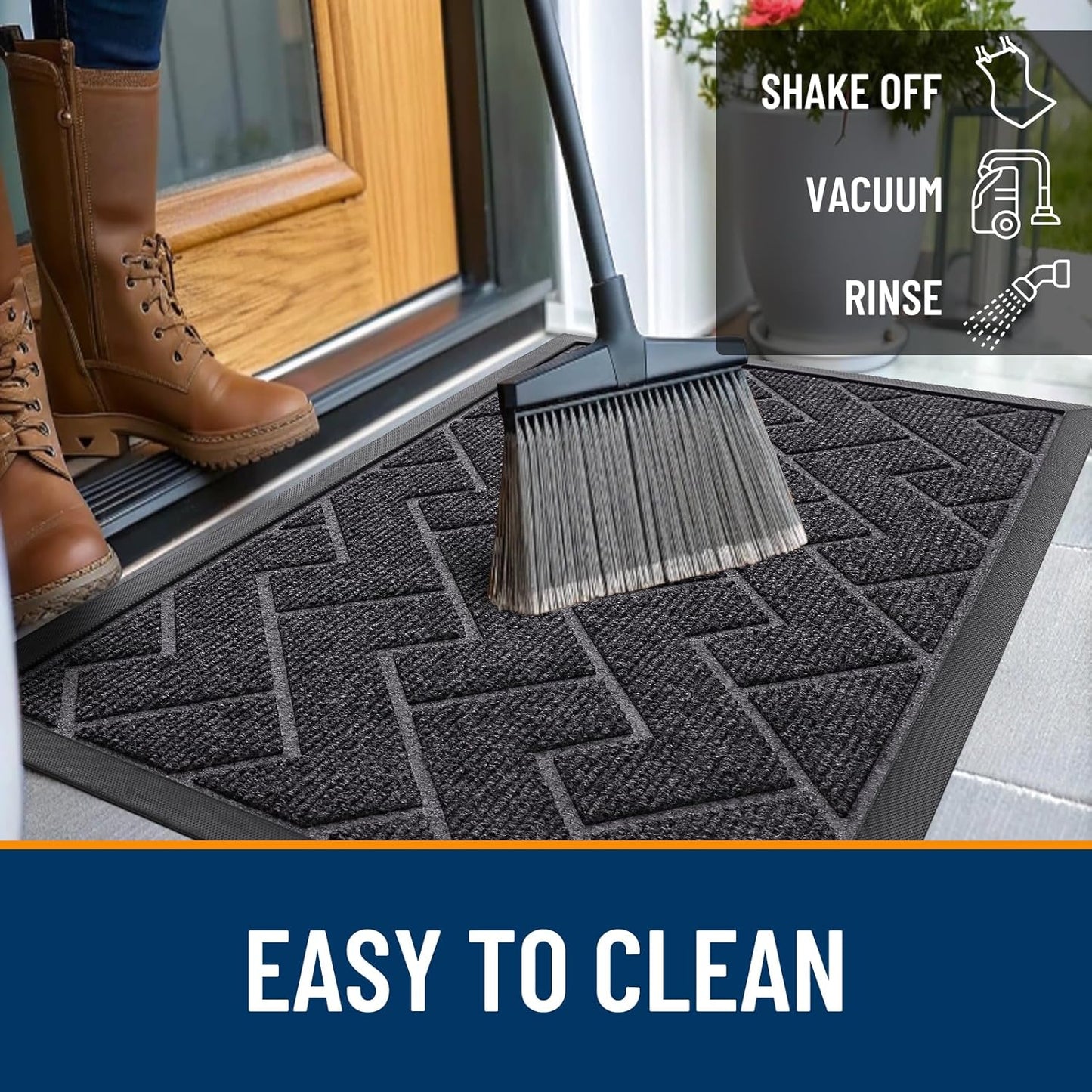 OLANLY Front Door Mat Indoor Outdoor Entrance, Waterproof All-Season, All-Weather Doormat, Sturdy Natural Rubber, Low Profile, Easy Clean Patio Porch Entryway Mat, Herringbone Brick (Grey, 47x32)