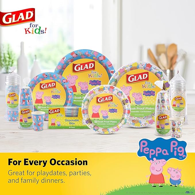 Glad for Kids Peppa Pig Paper Bibs - Cute Peppa Pig Design, Travel Bibs, 24 Pack