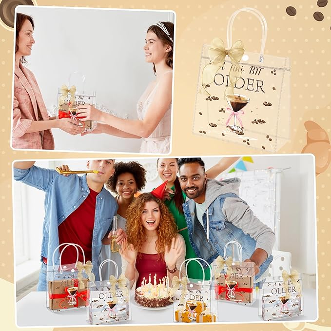 H1vojoxo Martini Party Gift Bags - 24PCS A Tini Bit Older Clear PVC Gift Bags with Handle Ribbon 7.9x3.1x7.9 Inch Bar Party Birthday Martini Espresso Party Favor Tote Bag