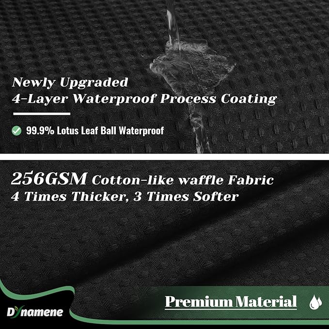 Dynamene Extra Long Shower Curtain, 84 Inch Long Waffle Fabric Shower Curtain for Bathroom, Tall Waterproof Cloth Shower Curtain Liner Set with Hook, Snap in Liner, Mesh Top Window, Black, 72x84