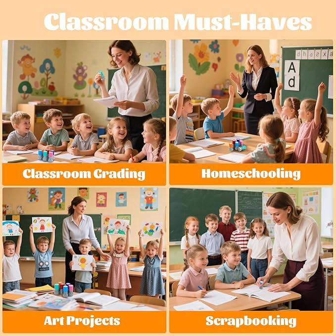 Teacher Stamps for Classroom Self Inking Rubber Great Job Stamp for Grading Homework Test Motivation Students Behavior School Homeschool Reward Supplies, Classroom Teacher Must Haves (6Pcs)