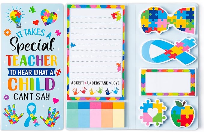 B1ykin Sticky Notes Set - It Takes A Special Teacher to Hear What A Child Can't Say Self-Stick Notes Pad, 550 Sheets Writing Memo Pages Sticky Notepad for Teacher Appreciation Gifts (Autism Teacher)