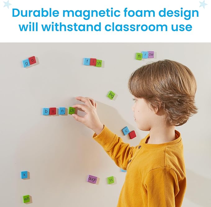 hand2mind Phonics Word-Building Magnetic Tiles, Recognition and Sound Learning for Kindergarten, Phonemic Awareness Manipulatives, Science of Reading Classroom Foam Materials, Set of 6