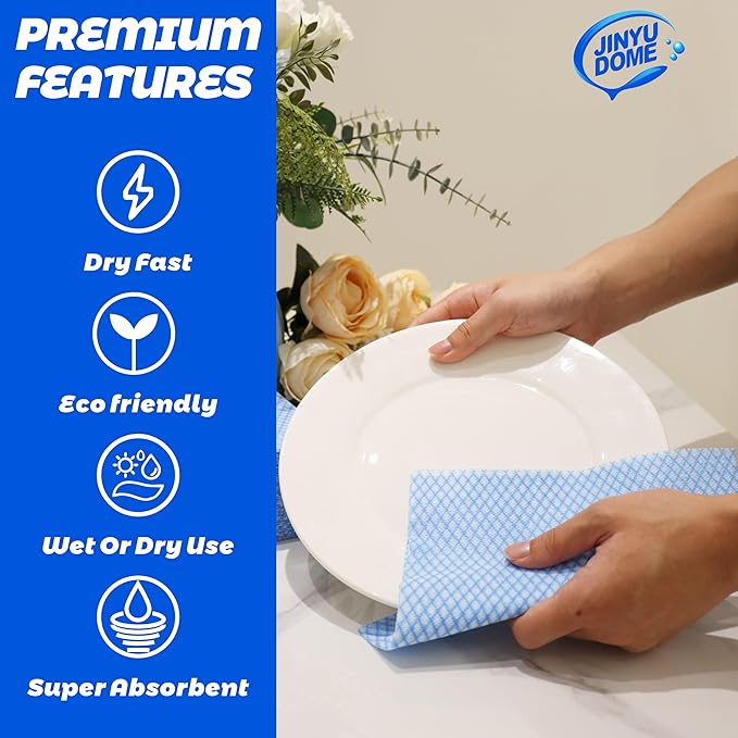 Disposable Kitchen Cleaning Cloths Dish Towels Dish Cloth Reusable Cloths for Kitchen, Bathroom, Household Cleaning (Blue 100 Pack)