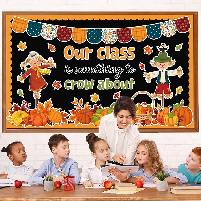 Fall Thanksgiving Bulletin Board Decorations Scarecrow Bulletin Board Decorations Set Autumn Pumpkin Crow About Paper Cutouts for Fall Thanksgiving Home School Classroom Chalkboard Wall Decor 55 Pcs
