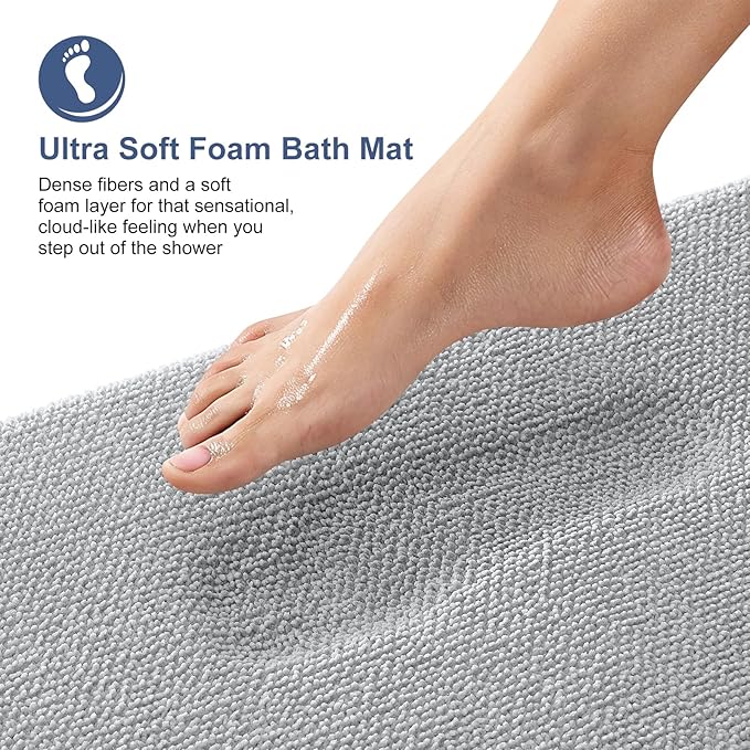 OLANLY Thick Memory Foam Bath Mat Rug 47x32, Extra Soft Absorbent Bathroom Rug, Quick Dry Bath Mats, Non-Slip, Machine Washable Carpet for Bathroom, Tub and Shower, Home Decor Accessories, Light Grey