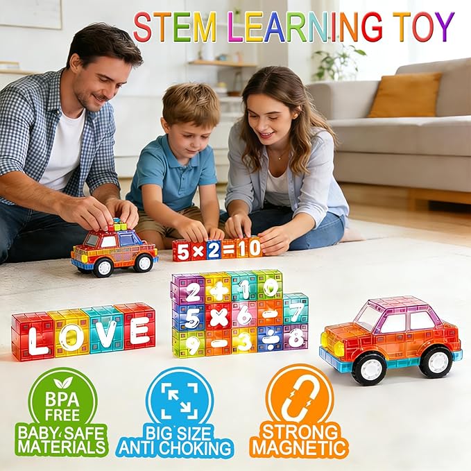 40PCS Magnetic Blocks Letter & Number Kit-STEM Educational Montessori Toys for Spelling, Counting & Math-Travel Toys for Kids Ages 3-8, Preschool Learning Activities & Fine Motor Skills Development