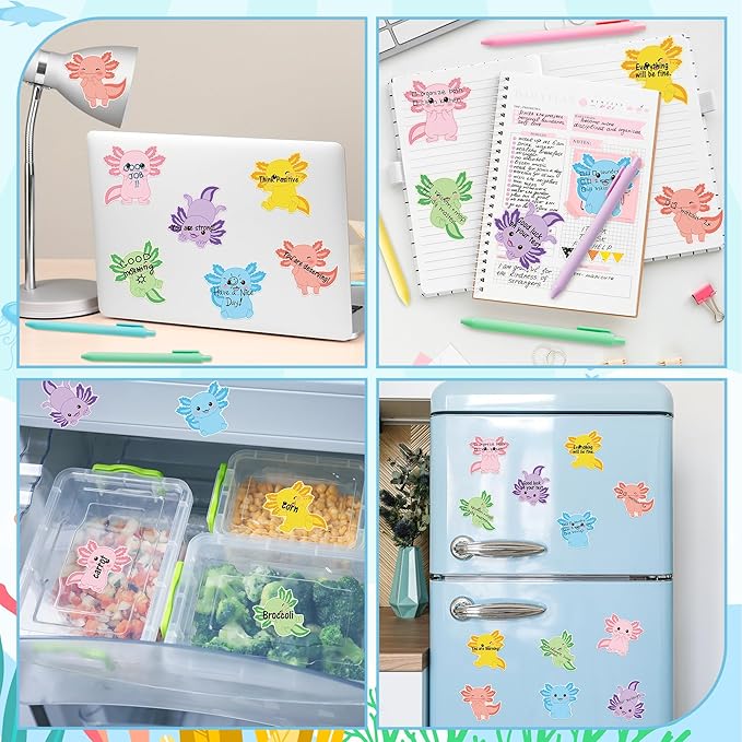 Bright Color Sticky Notes - 108 Pcs Cute Axolotl Super Sticky Notes Pens Ribbons Set Favorite Sticking Power Office Products School Supplies Clean Removal Memo Pads Index Tabs Strong Adhesive