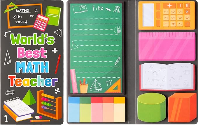 B1ykin Cute Sticky Notes Set - World’s Best Math Teacher Self-Stick Notes Pad, 550 Sheets Writing Memo Pages Sticky Notepad for Appreciation Gifts, School Office Party Supplies (Math Teacher)