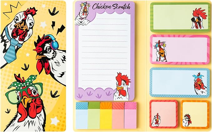 B1ykin Cute Sticky Notes Set - Chicken Scratch Self-Stick Notes Pad, 550 Sheets Writing Memo Pages Sticky Notepad for Teacher Appreciation Gifts, School Office Party Favors Supplies (Funny Chicken)