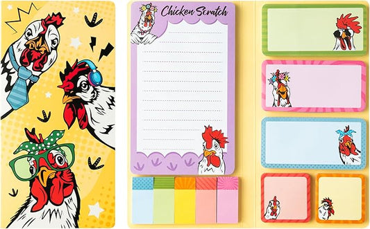 B1ykin Cute Sticky Notes Set - Chicken Scratch Self-Stick Notes Pad, 550 Sheets Writing Memo Pages Sticky Notepad for Teacher Appreciation Gifts, School Office Party Favors Supplies (Funny Chicken)