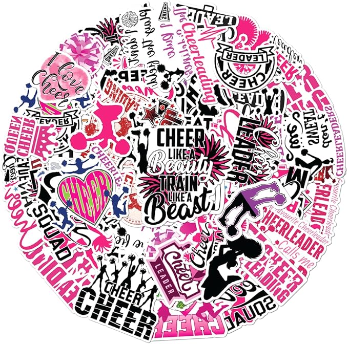 Cheerleading Motivational Quote Stickers Pack 50Pcs Vinyl Waterproof Sticker Set for Laptop Water Bottles Scrapbooking Notebooks Journals Girls Teens Cheer Squad