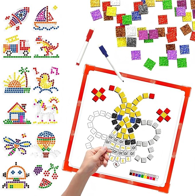 Learning Educational STEM Toy,Mosaic Magnetic Puzzle,330 Foam Building Blocks with 20 Patterns,Math Counting Activities, Montessori Sensory Art Kit Gift for Boy Girl Kids 4 5 6 7+