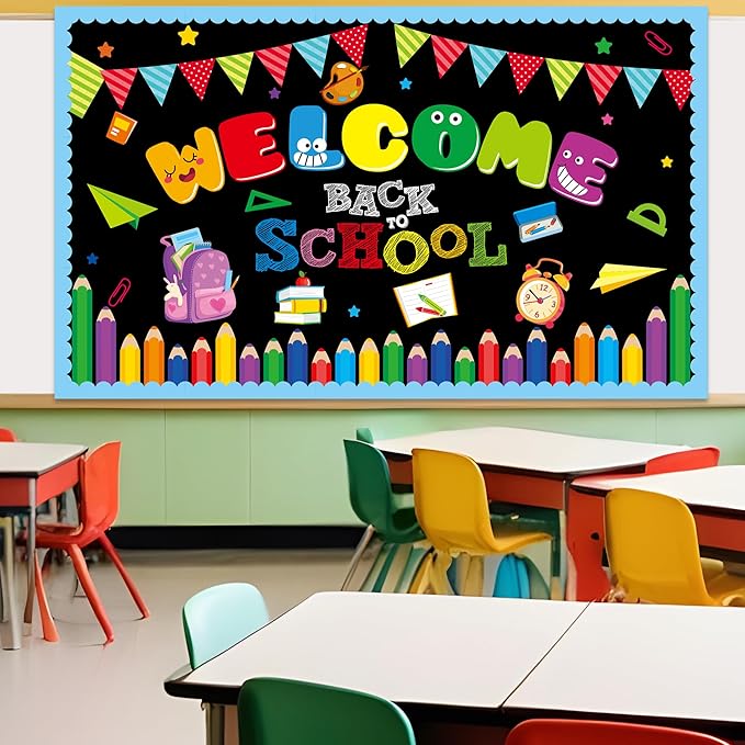Welcome Bulletin Board Decorations Back to School Colorful Classroom Decoration Welcome Back Bulletin Board Set Cutouts for School Office Chalkboard Wall Door Decor Supplies