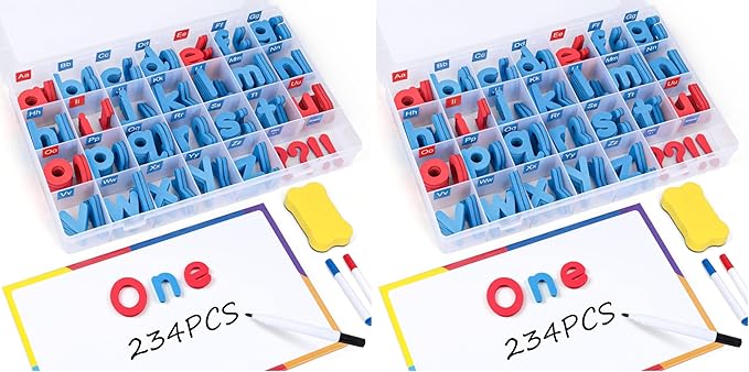 LOVESTOWN Magnetic Alphabet Letters Kit for Kids, Double Sided Magnetic Board with Storage Box, Educational Learning Toys for Preschool Classroom and Home, 234 Pieces (Pack of 2)