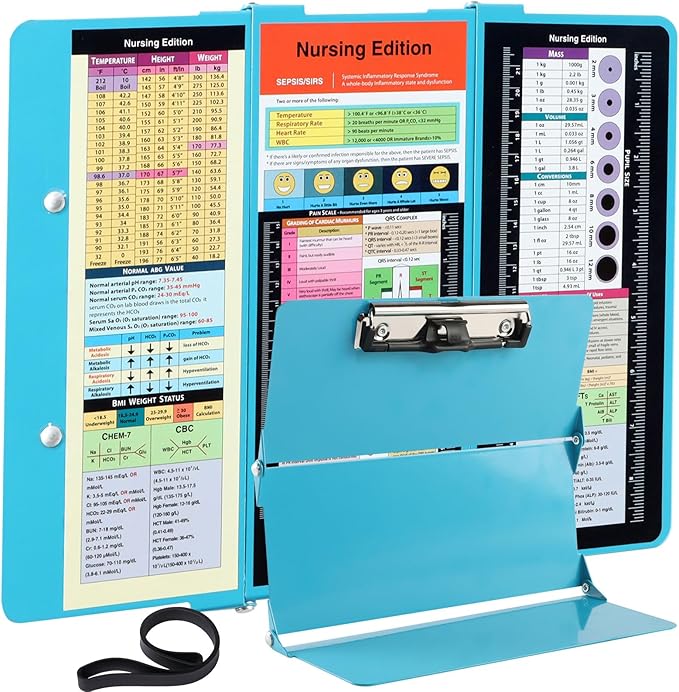 Nursing Clipboard Foldable Clipboard Pocket Size:Nursing Edition Cheat Sheets Aluminum 3 Layers Foldable Clipboard Nursing Nurse Clipboard Foldable fits in Nurses Doctors (Blue)