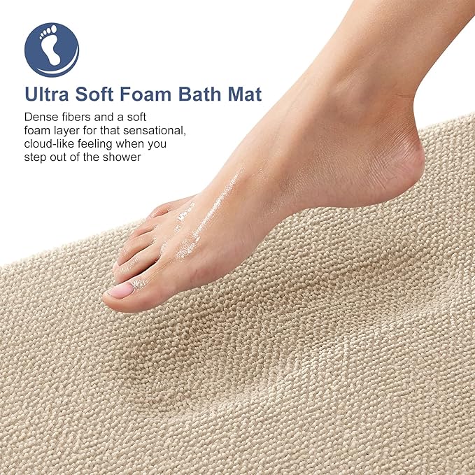 OLANLY Thick Memory Foam Bath Mat Rug 44x32, Extra Soft Absorbent Bathroom Rug, Quick Dry Bath Mats, Non-Slip, Machine Washable Carpet for Bathroom, Tub and Shower, Home Decor Accessories, Beige