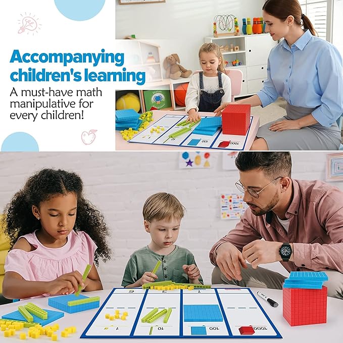 Torlam 131 PCS Base Ten Blocks for Math - Place Value Blocks, Plastic Base 10 Math Manipulatives 1st Grade, Math Counters, Math Cubes, Counting Cubes for Kids Kindergarten Math