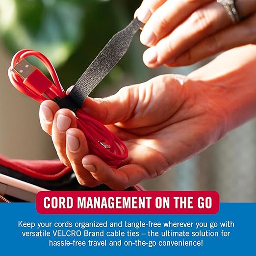 Velcro Brand Reusable Cable Ties, Practical Tech Gifts for Men, 100 Pack 6 Inch Cable Management Ties for Electronics and Desk Organization, Black