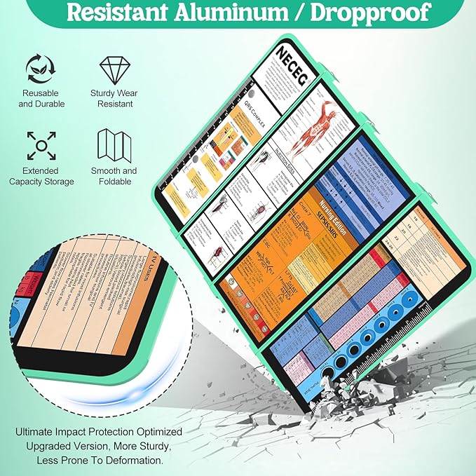 Nursing Clipboard Foldable-4 Layers Aluminum Nurse Foldable Clipboard Nursing Medical Edition Cheat Sheets, Pocket Size Pen Clip for Nurses Students School and Doctors- Mint Christmas Gifts Idea