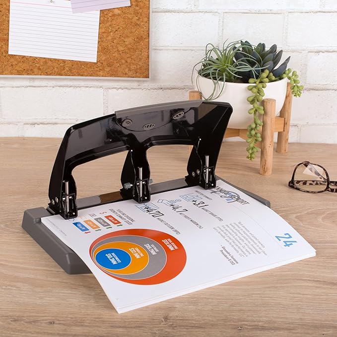 Swingline 3 Hole Punch, 45 Sheet Capacity Three Hole Puncher 3 Ring, Paper Punch, SmartTouch Low Effort, Black & Silver (74136)