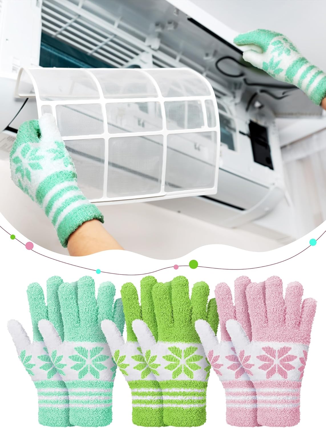 Patelai 3 Pairs Microfiber Plant Dusting Gloves Leaf Cleaning Gloves for Indoor Plants, Blinds, Furniture, House(Medium,Snowflake Yellow, Pink, Blue, White)